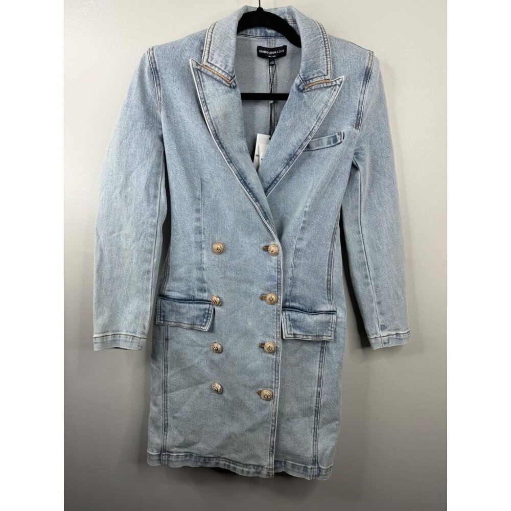 Generation Love Sean Denim Blazer Dress Size XXS NWT in Light Blue Gold Buttons - Picture 6 of 9